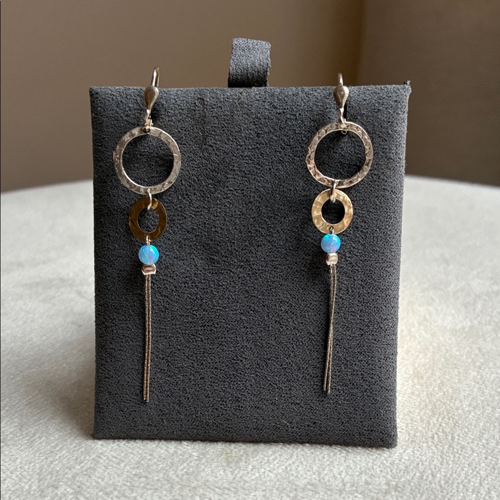 Magnolia Gold and Blue Circle Dangle Earrings